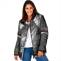 New Zealand Weka Personalised Padded Jacket Aotearoa Hen Silver Fern Maori Pattern