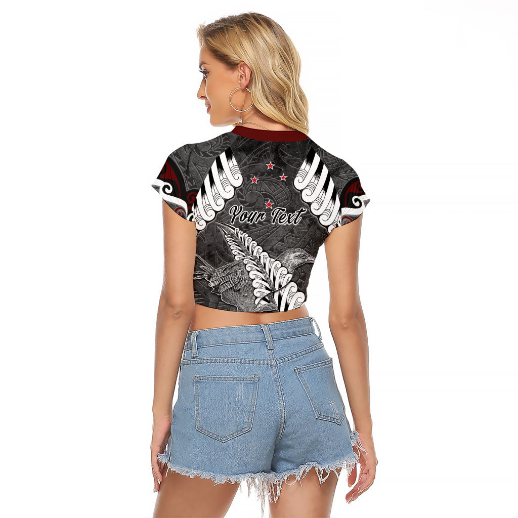New Zealand Weka Personalised Raglan Cropped T Shirt Aotearoa Hen Silver Fern Maori Pattern