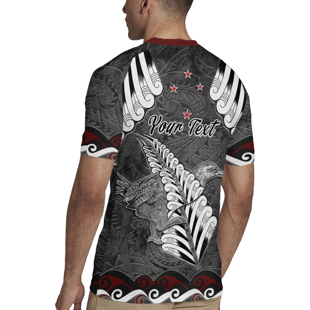 New Zealand Weka Personalised Rugby Jersey Aotearoa Hen Silver Fern Maori Pattern