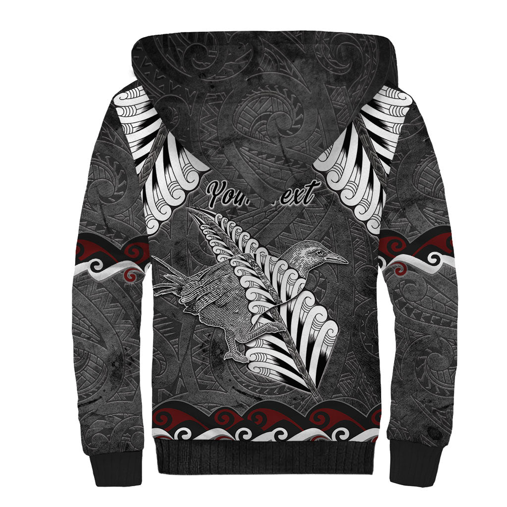 New Zealand Weka Personalised Sherpa Hoodie Aotearoa Hen Silver Fern Maori Pattern