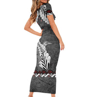 New Zealand Weka Personalised Short Sleeve Bodycon Dress Aotearoa Hen Silver Fern Maori Pattern