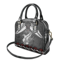 New Zealand Weka Personalised Shoulder Handbag Aotearoa Hen Silver Fern Maori Pattern