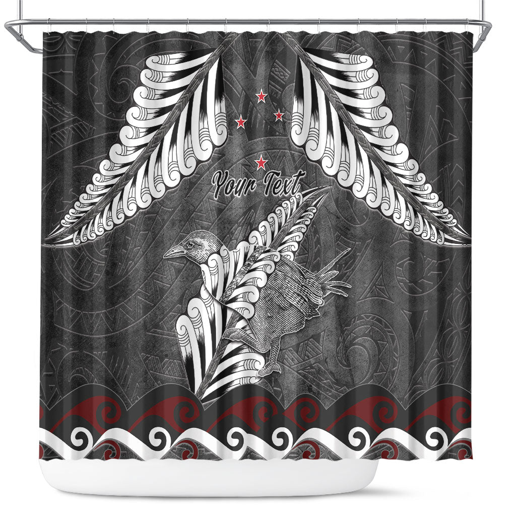 New Zealand Weka Personalised Shower Curtain Aotearoa Hen Silver Fern Maori Pattern