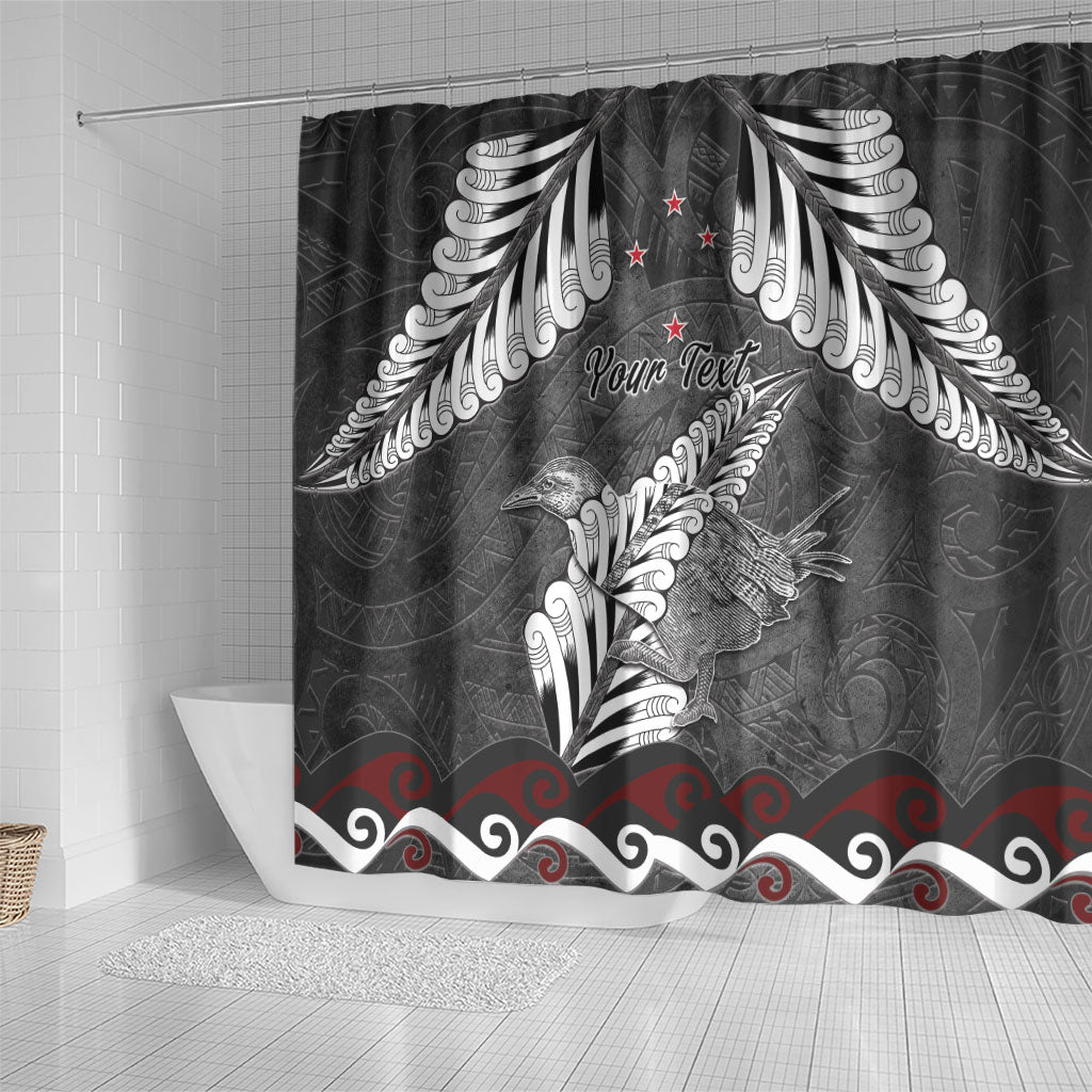 New Zealand Weka Personalised Shower Curtain Aotearoa Hen Silver Fern Maori Pattern