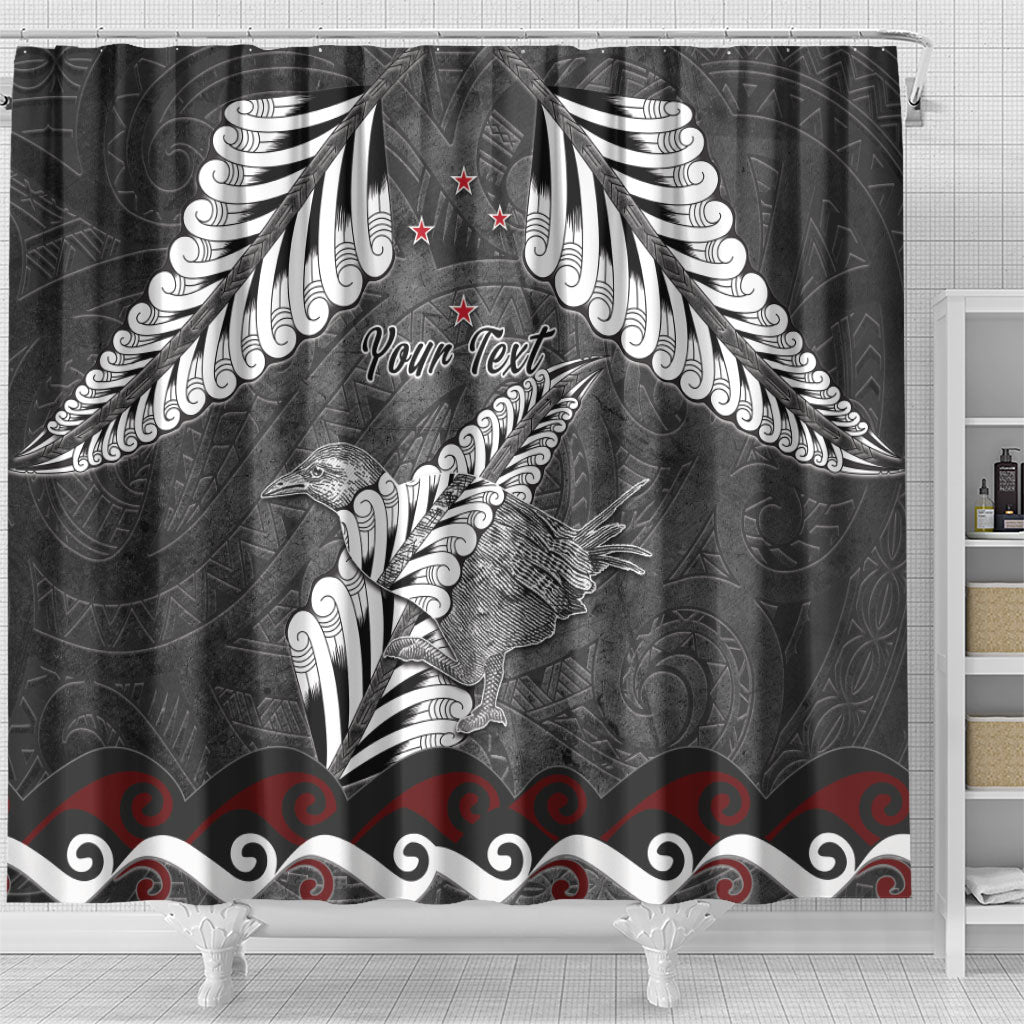 New Zealand Weka Personalised Shower Curtain Aotearoa Hen Silver Fern Maori Pattern
