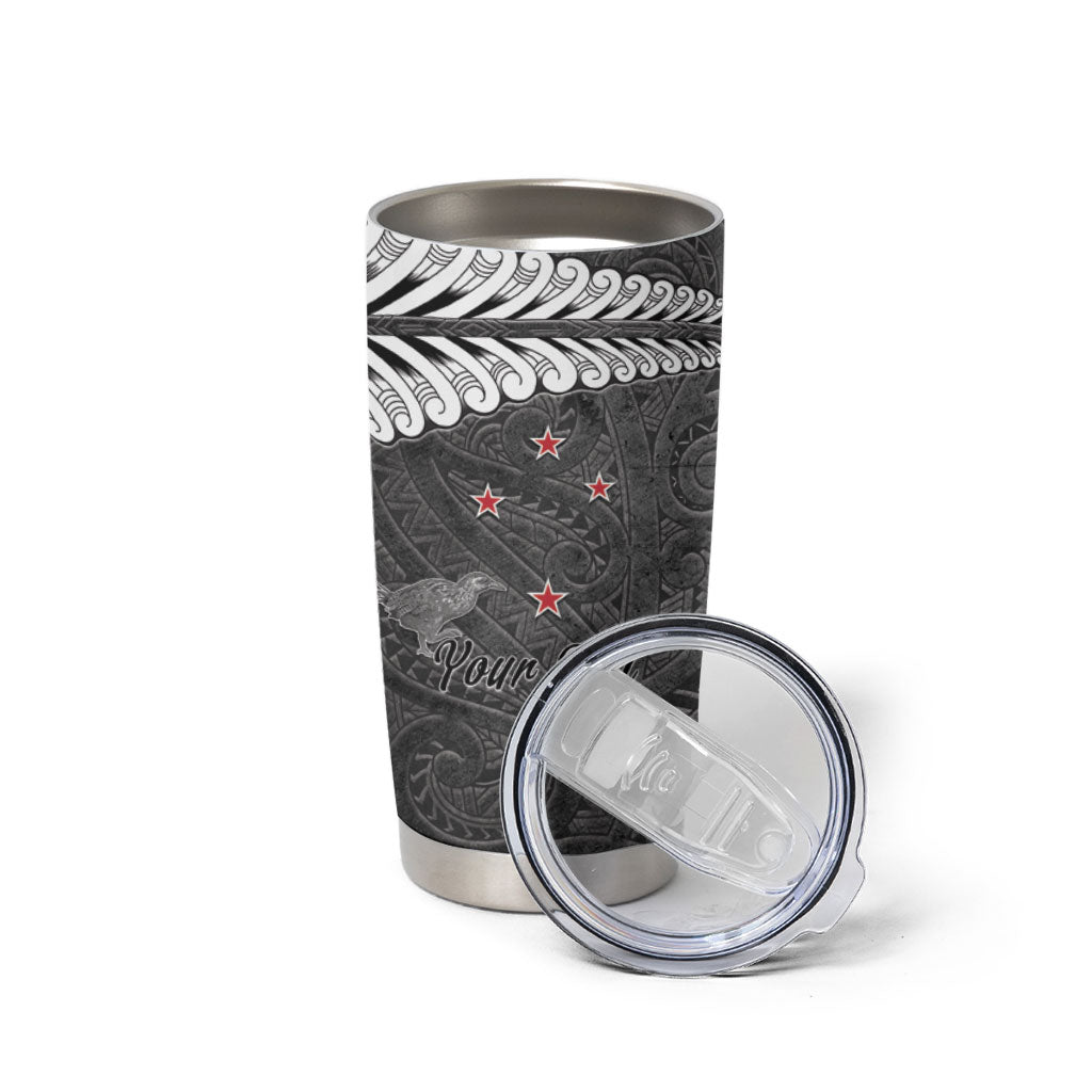 New Zealand Weka Personalised Tumbler Cup Aotearoa Hen Silver Fern Maori Pattern