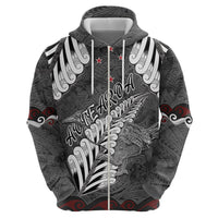 New Zealand Weka Personalised Zip Hoodie Aotearoa Hen Silver Fern Maori Pattern