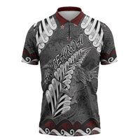 New Zealand Weka Personalised Zipper Polo Shirt Aotearoa Hen Silver Fern Maori Pattern