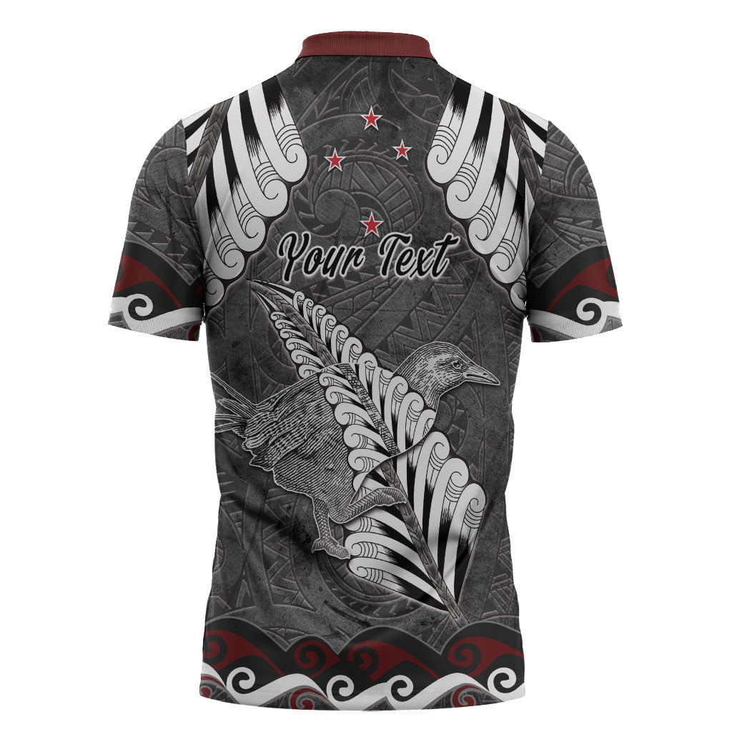 New Zealand Weka Personalised Zipper Polo Shirt Aotearoa Hen Silver Fern Maori Pattern