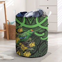 New Zealand Parakeet Bird Laundry Basket Maori Kakariki Kowhai Maori Pattern