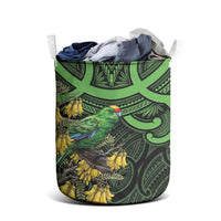 New Zealand Parakeet Bird Laundry Basket Maori Kakariki Kowhai Maori Pattern