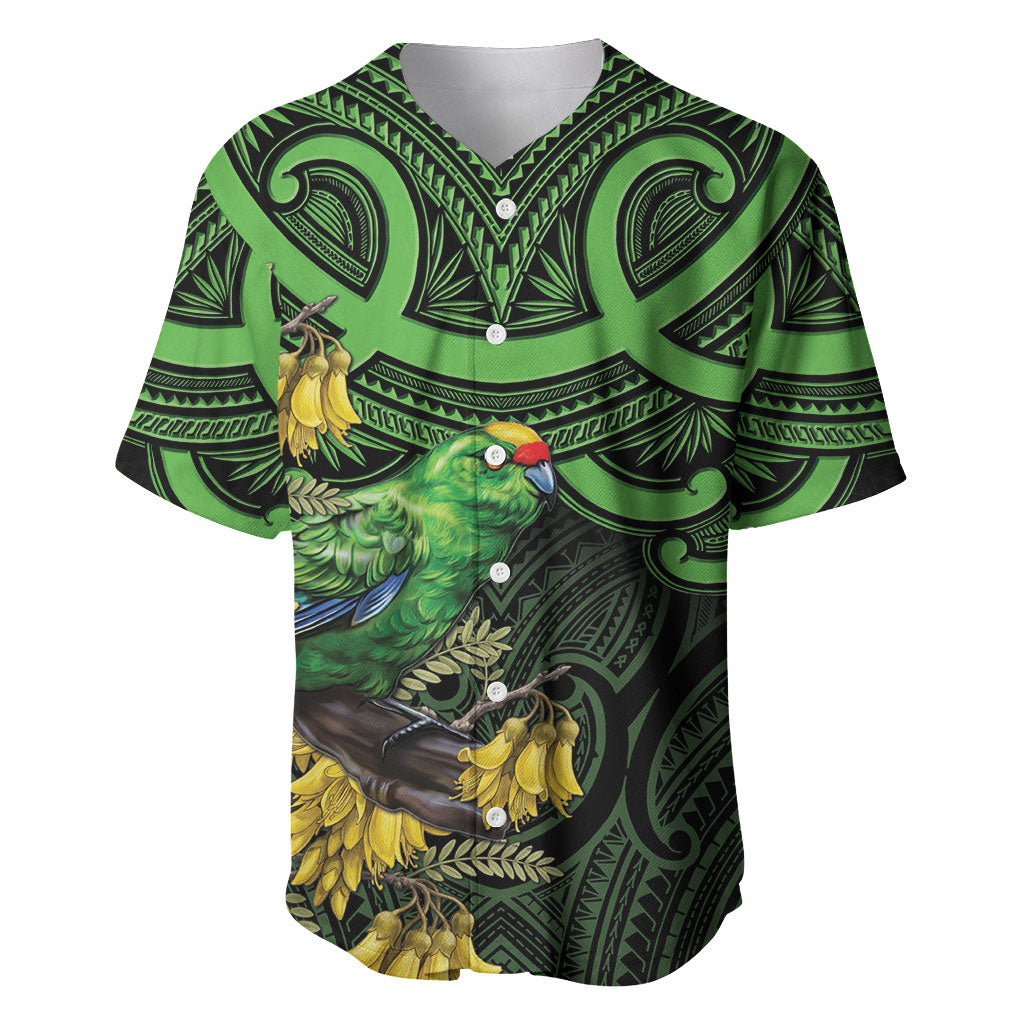 New Zealand Parakeet Bird Baseball Jersey Maori Kakariki Kowhai Maori Pattern