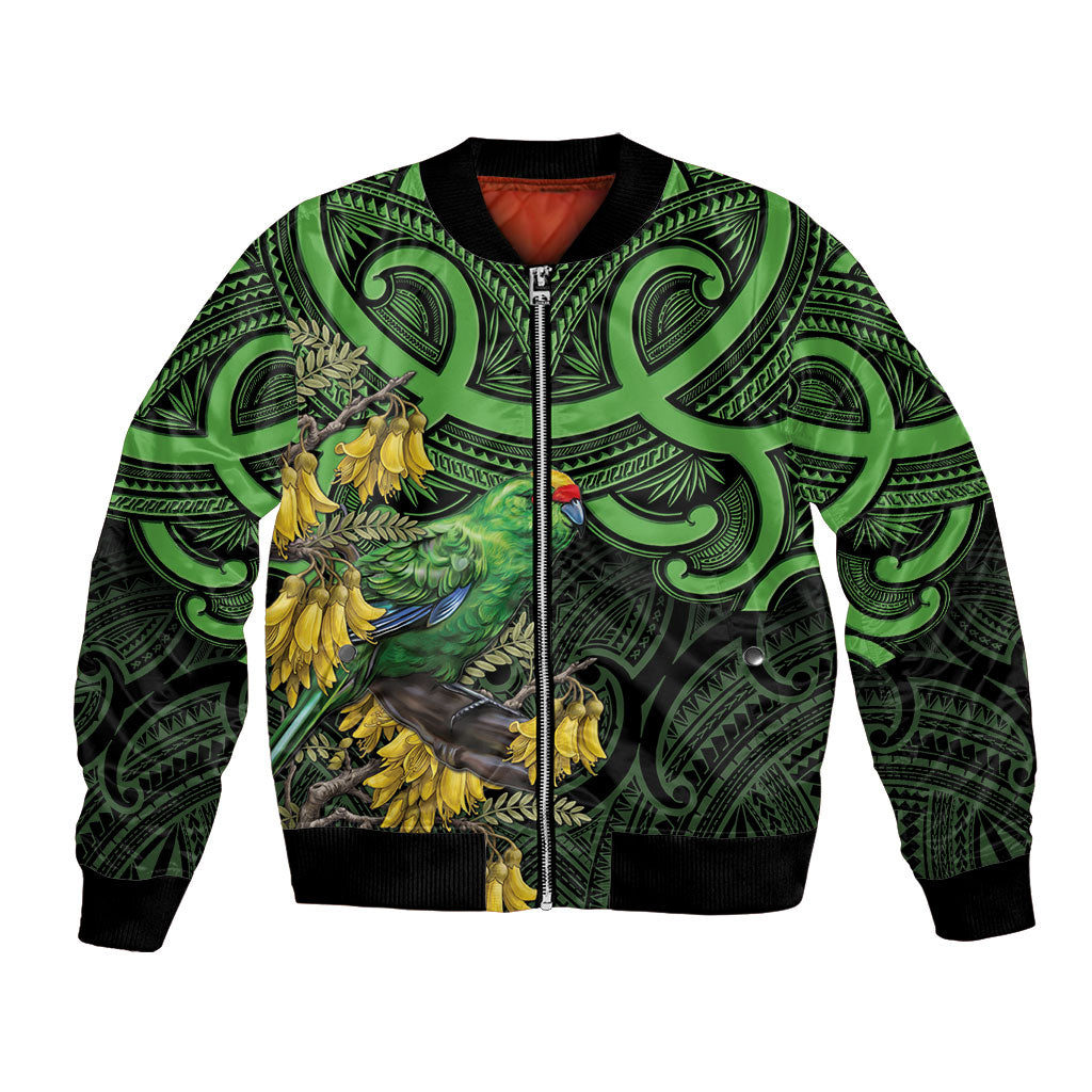 New Zealand Parakeet Bird Bomber Jacket Maori Kakariki Kowhai Maori Pattern