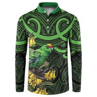 New Zealand Parakeet Bird Button Sweatshirt Maori Kakariki Kowhai Maori Pattern