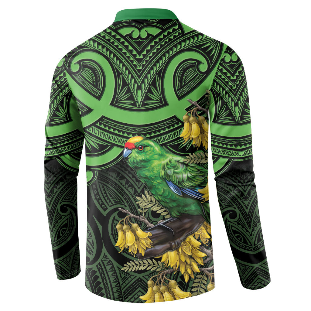 New Zealand Parakeet Bird Button Sweatshirt Maori Kakariki Kowhai Maori Pattern