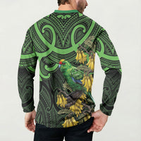 New Zealand Parakeet Bird Button Sweatshirt Maori Kakariki Kowhai Maori Pattern