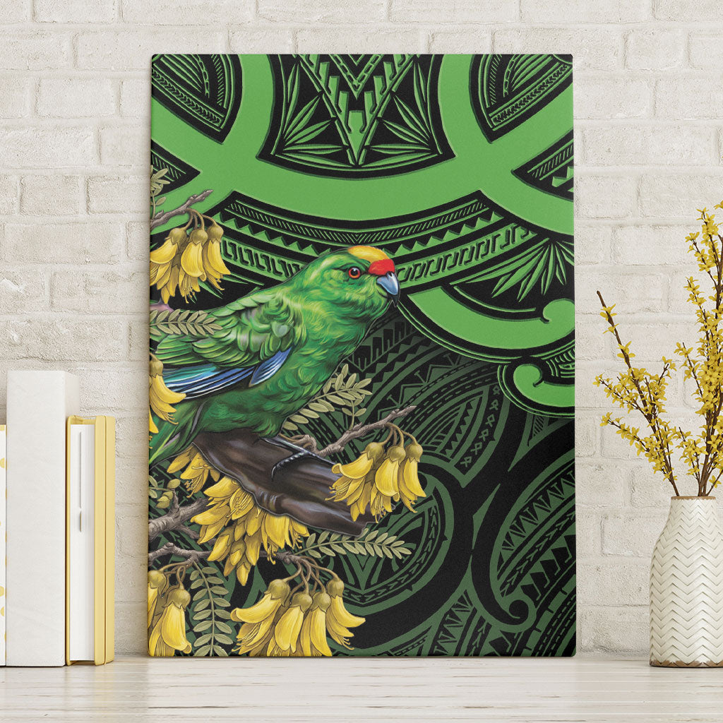 New Zealand Parakeet Bird Canvas Wall Art Maori Kakariki Kowhai Maori Pattern LT22 Without Frame Green - Polynesian Pride