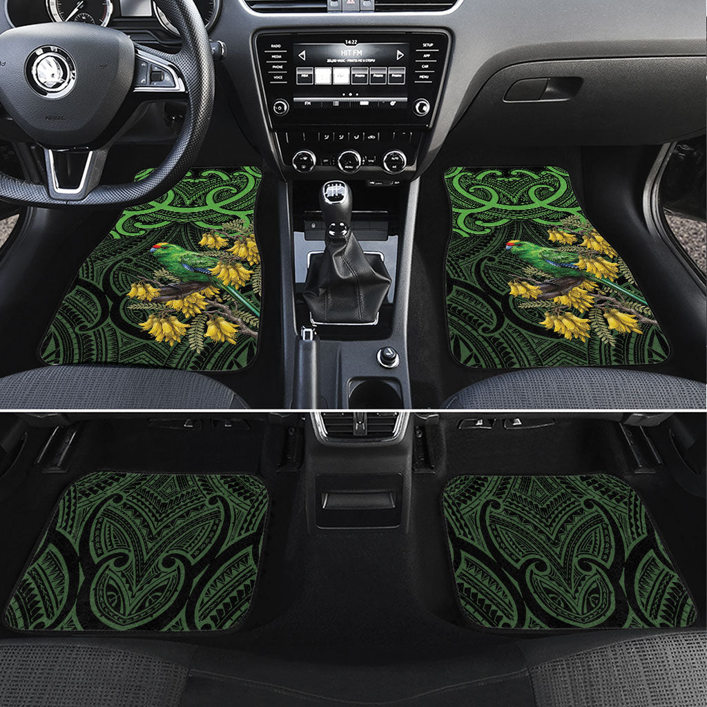 New Zealand Parakeet Bird Car Mats Maori Kakariki Kowhai Maori Pattern LT22 Set 4pcs Green - Polynesian Pride