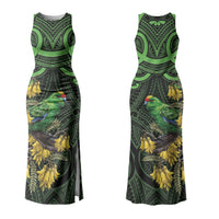 New Zealand Parakeet Bird Couples Matching Tank Maxi Dress and Hawaiian Shirt Maori Kakariki Kowhai Maori Pattern