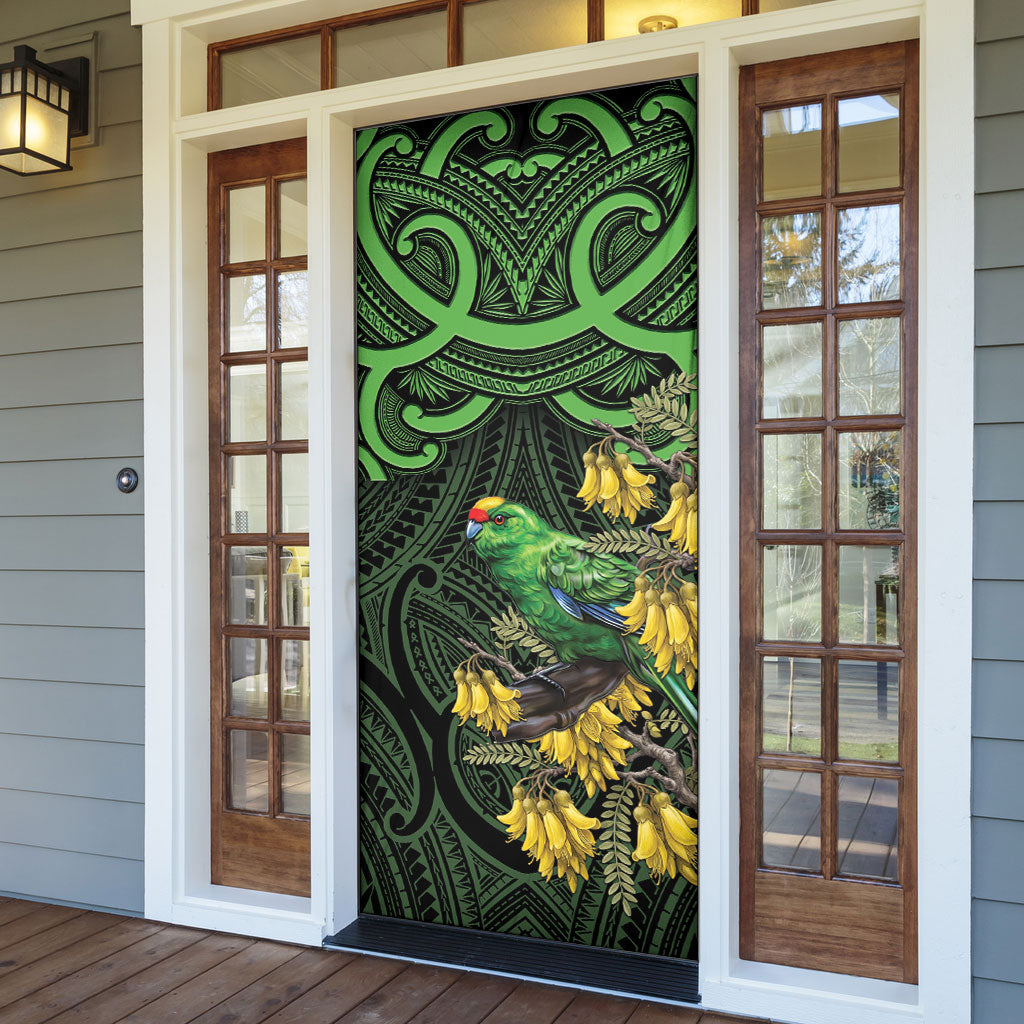 New Zealand Parakeet Bird Door Cover Maori Kakariki Kowhai Maori Pattern