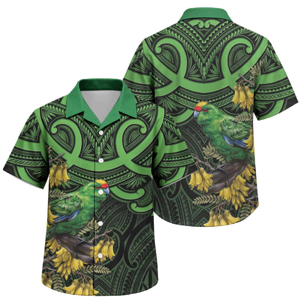 New Zealand Parakeet Bird Family Matching Long Sleeve Bodycon Dress and Hawaiian Shirt Maori Kakariki Kowhai Maori Pattern