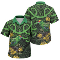 New Zealand Parakeet Bird Family Matching Short Sleeve Bodycon Dress and Hawaiian Shirt Maori Kakariki Kowhai Maori Pattern