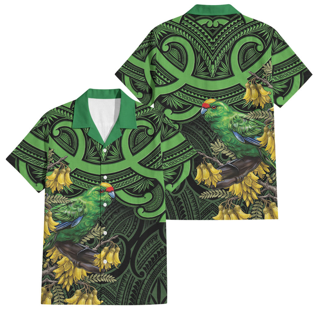 New Zealand Parakeet Bird Family Matching Tank Maxi Dress and Hawaiian Shirt Maori Kakariki Kowhai Maori Pattern
