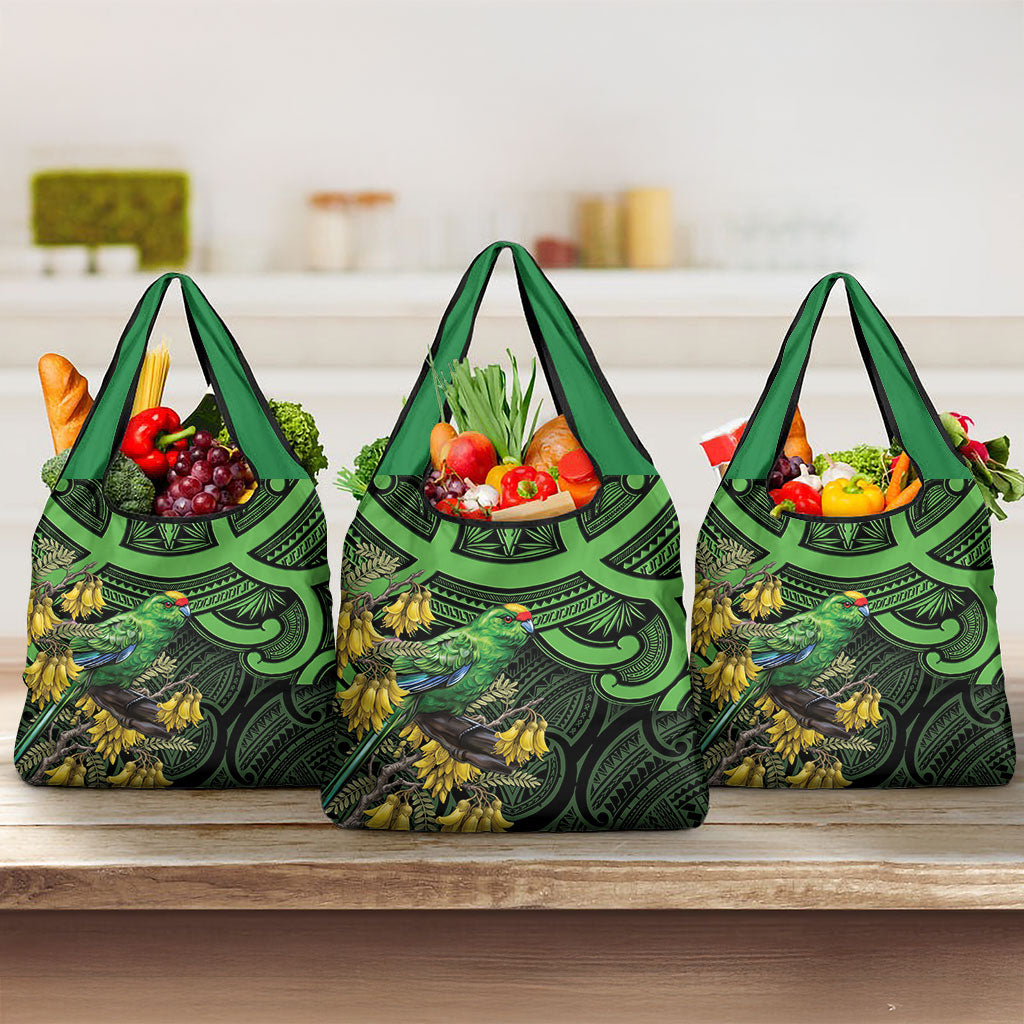 New Zealand Parakeet Bird Grocery Bag Maori Kakariki Kowhai Maori Pattern