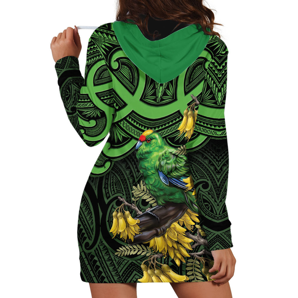 New Zealand Parakeet Bird Hoodie Dress Maori Kakariki Kowhai Maori Pattern