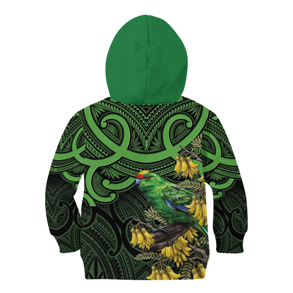 New Zealand Parakeet Bird Kid Hoodie Maori Kakariki Kowhai Maori Pattern