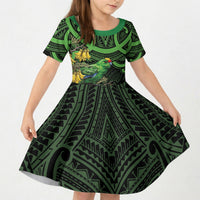 New Zealand Parakeet Bird Kid Short Sleeve Dress Maori Kakariki Kowhai Maori Pattern