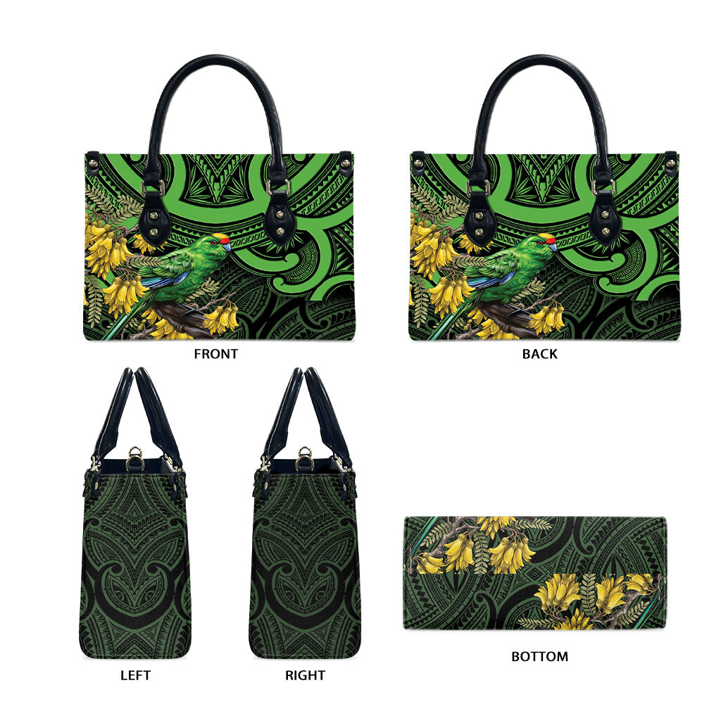 New Zealand Parakeet Bird Leather Bag Maori Kakariki Kowhai Maori Pattern