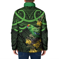 New Zealand Parakeet Bird Padded Jacket Maori Kakariki Kowhai Maori Pattern