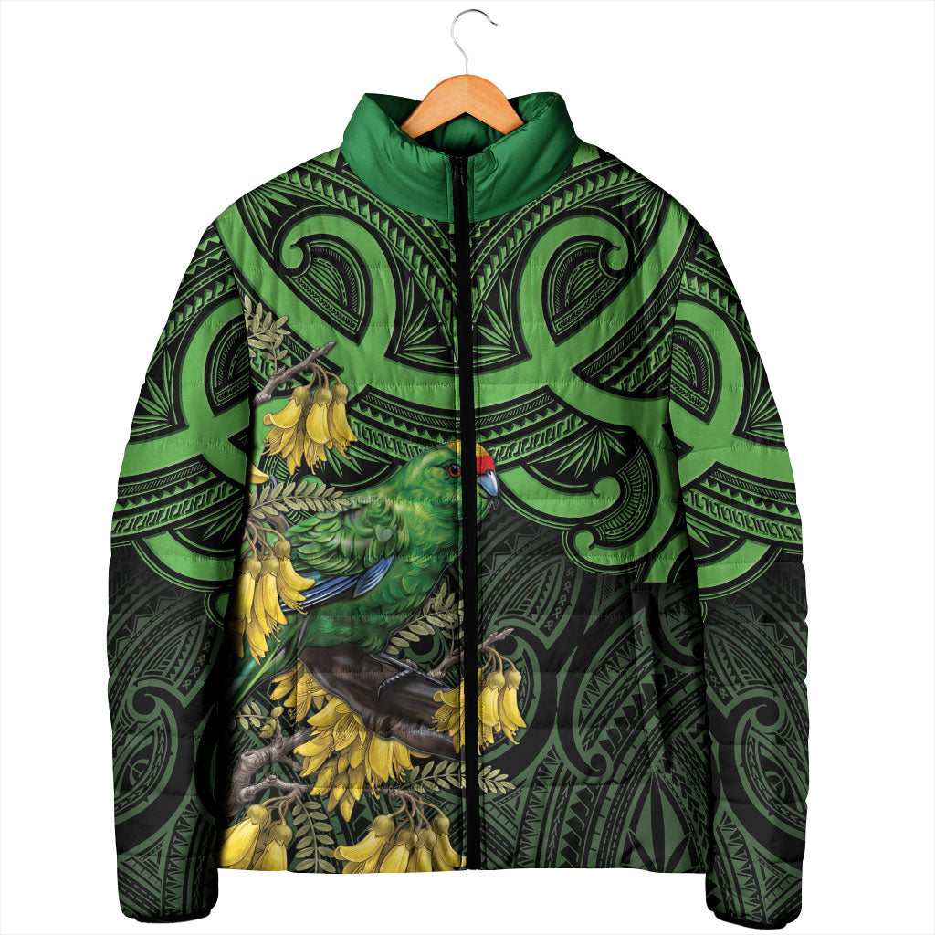 New Zealand Parakeet Bird Padded Jacket Maori Kakariki Kowhai Maori Pattern