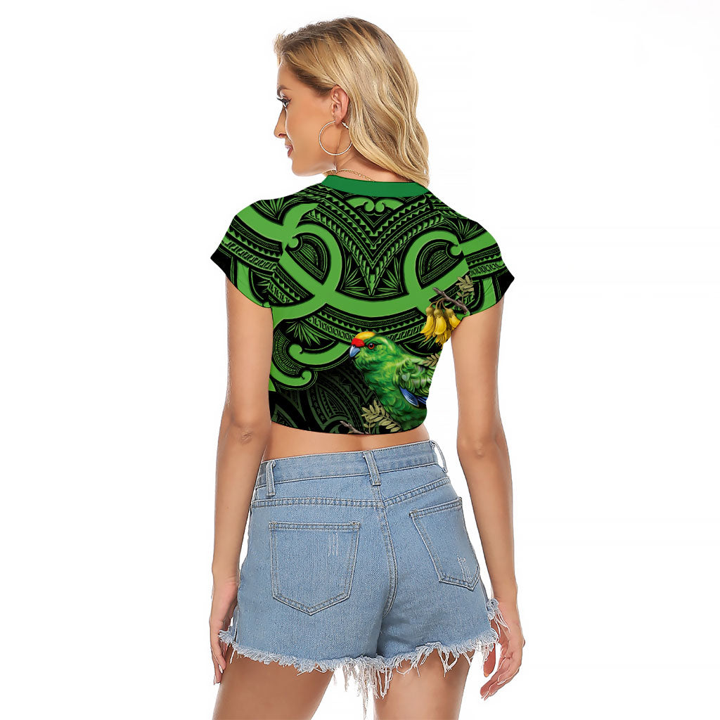 New Zealand Parakeet Bird Raglan Cropped T Shirt Maori Kakariki Kowhai Maori Pattern