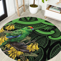New Zealand Parakeet Bird Round Carpet Maori Kakariki Kowhai Maori Pattern