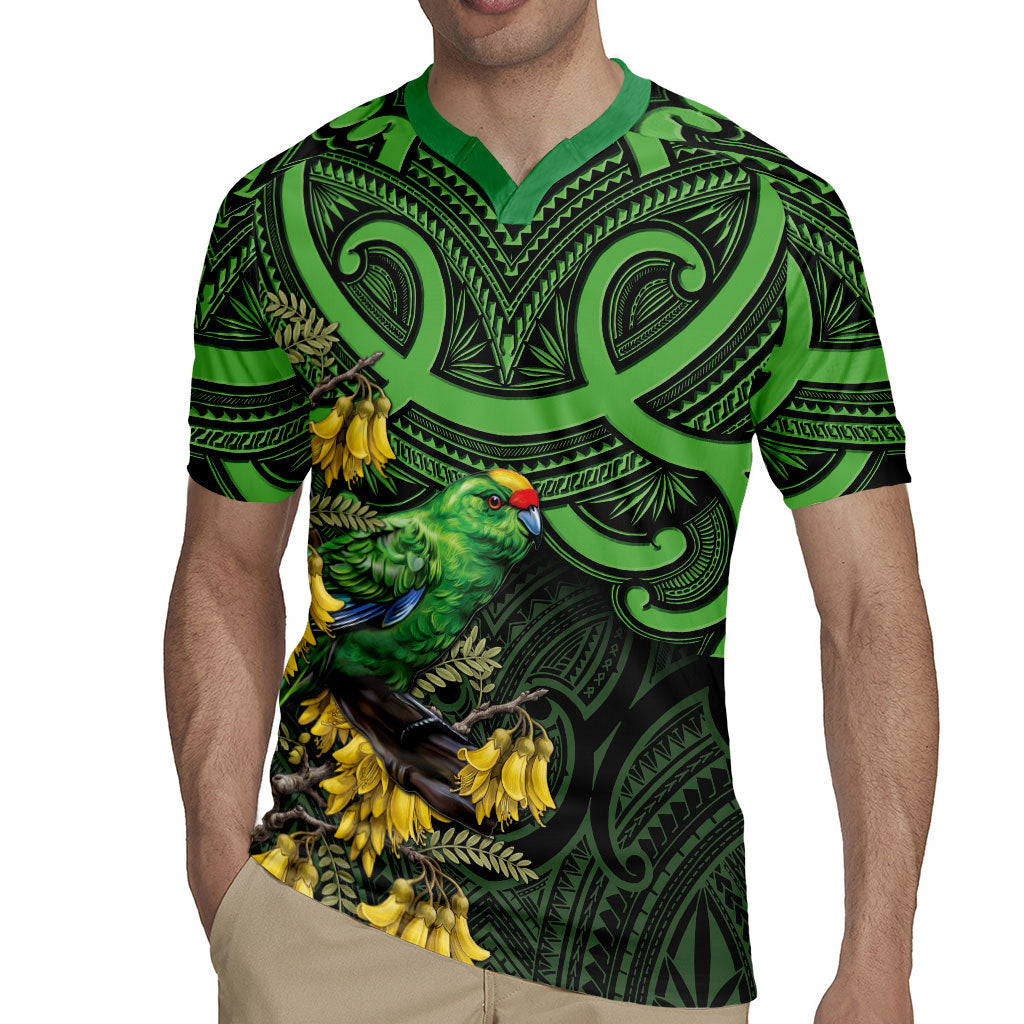 New Zealand Parakeet Bird Rugby Jersey Maori Kakariki Kowhai Maori Pattern
