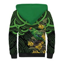 New Zealand Parakeet Bird Sherpa Hoodie Maori Kakariki Kowhai Maori Pattern