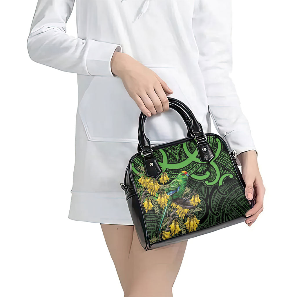 New Zealand Parakeet Bird Shoulder Handbag Maori Kakariki Kowhai Maori Pattern