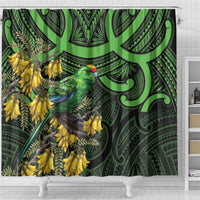 New Zealand Parakeet Bird Shower Curtain Maori Kakariki Kowhai Maori Pattern