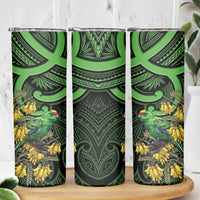 New Zealand Parakeet Bird Skinny Tumbler Maori Kakariki Kowhai Maori Pattern