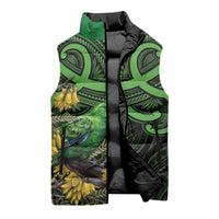 New Zealand Parakeet Bird Sleeveless Puffer Jacket Maori Kakariki Kowhai Maori Pattern