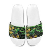 New Zealand Parakeet Bird Slide Sandals Maori Kakariki Kowhai Maori Pattern