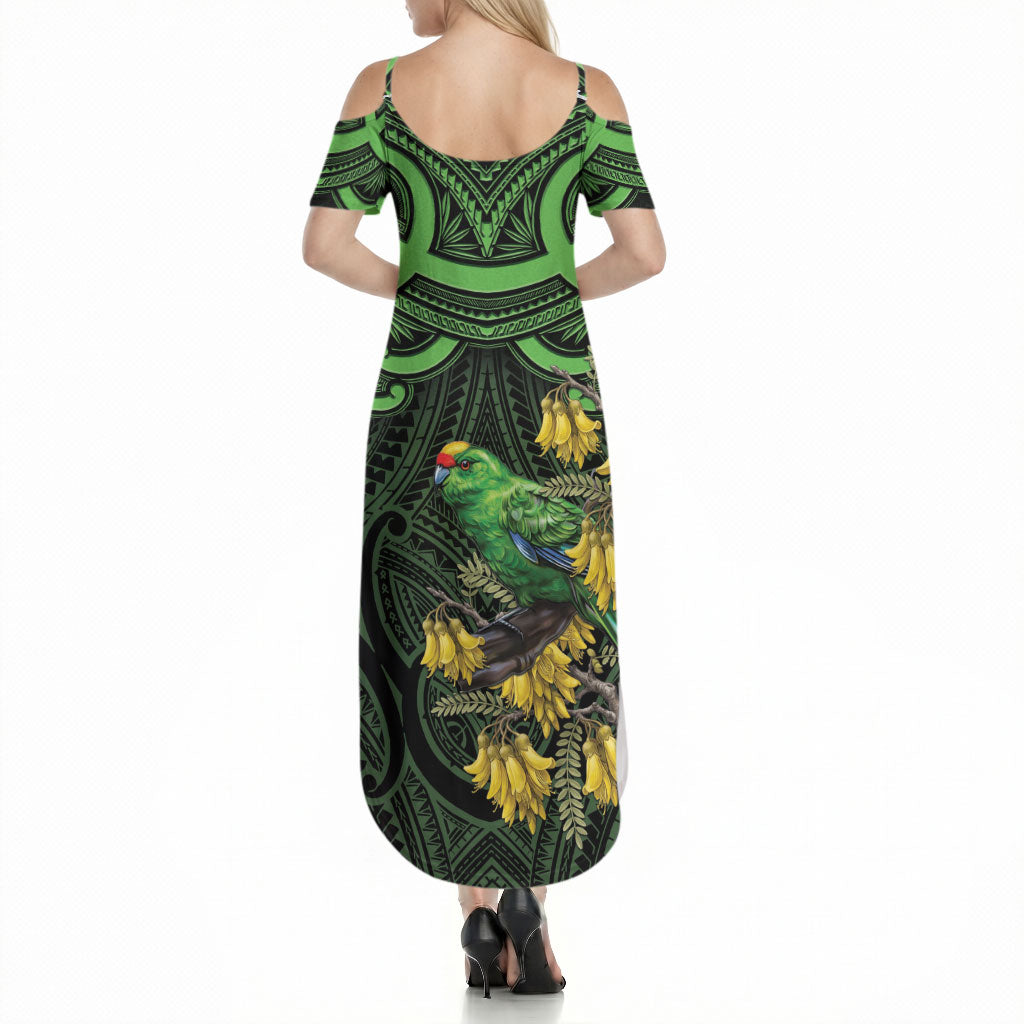New Zealand Parakeet Bird Summer Maxi Dress Maori Kakariki Kowhai Maori Pattern