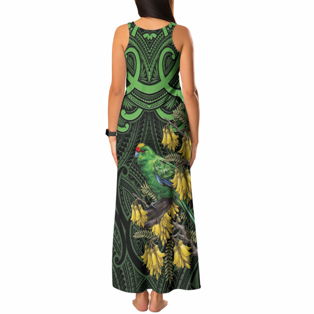New Zealand Parakeet Bird Tank Maxi Dress Maori Kakariki Kowhai Maori Pattern