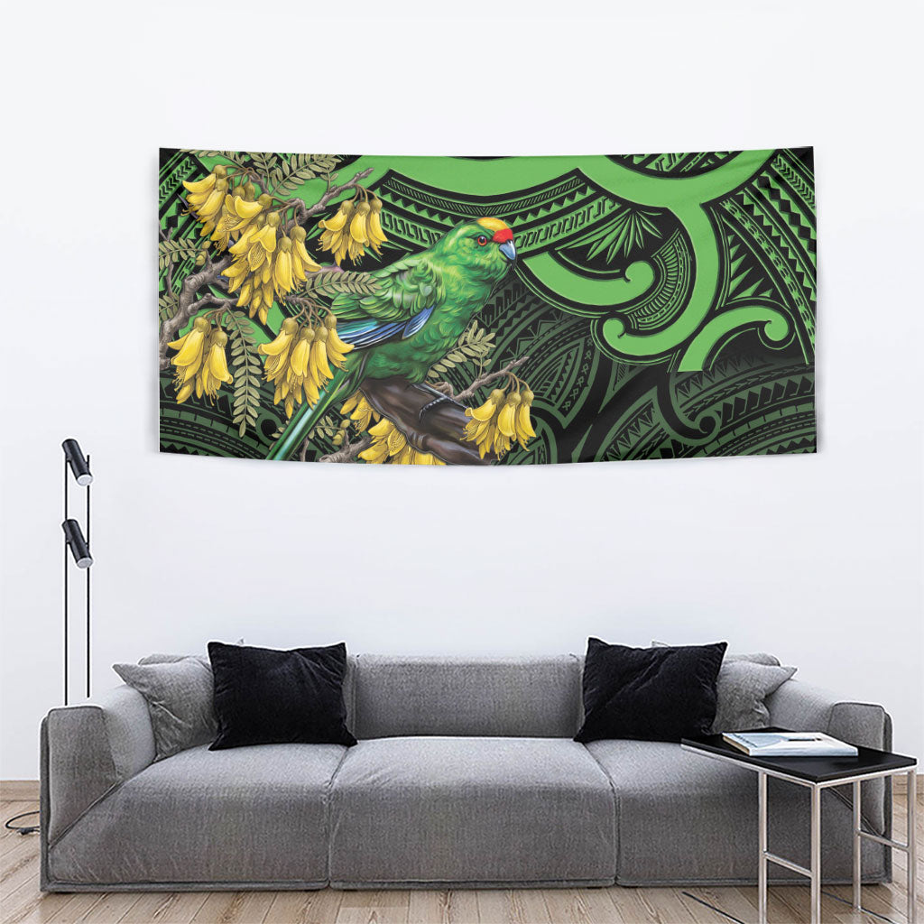 New Zealand Parakeet Bird Tapestry Maori Kakariki Kowhai Maori Pattern