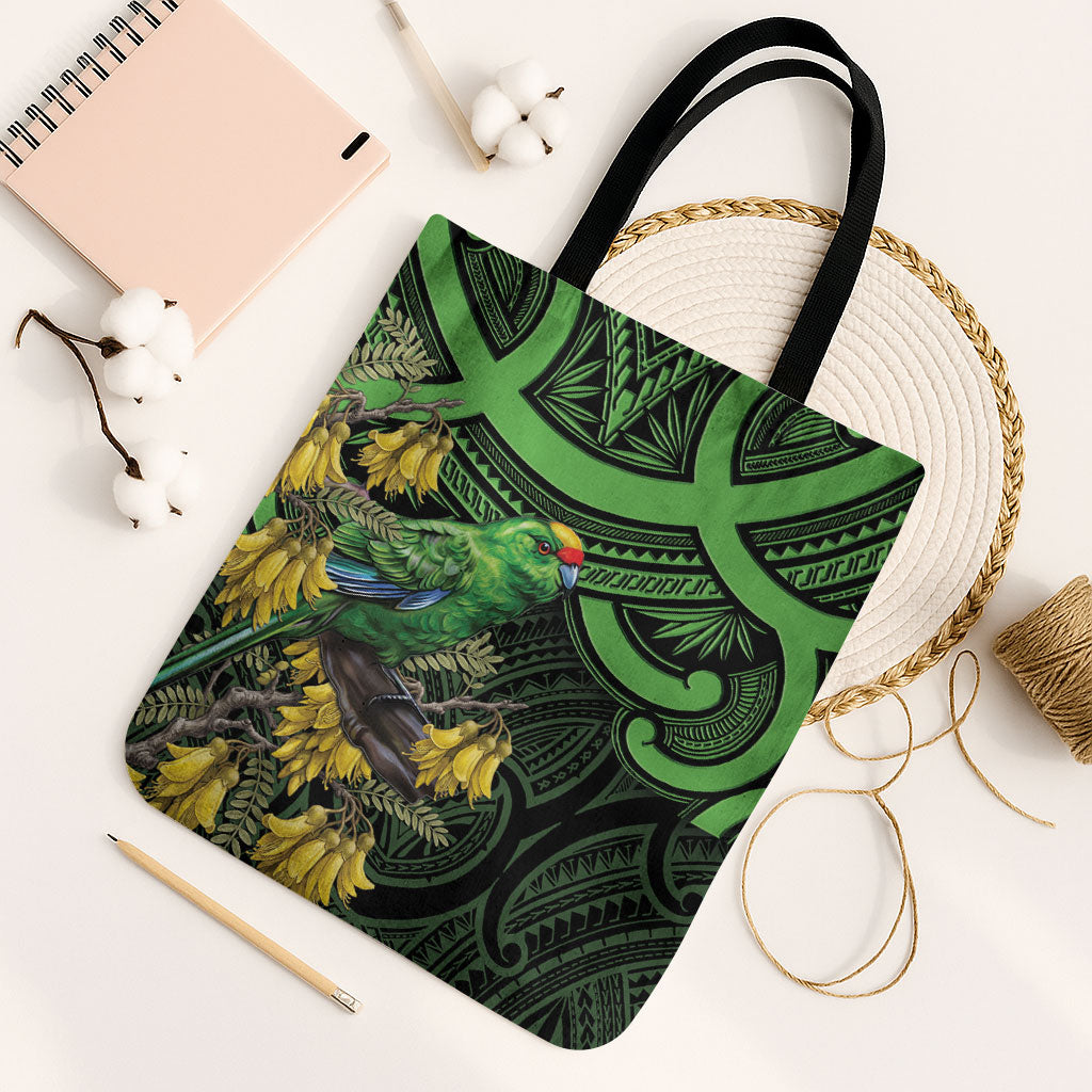 New Zealand Parakeet Bird Tote Bag Maori Kakariki Kowhai Maori Pattern