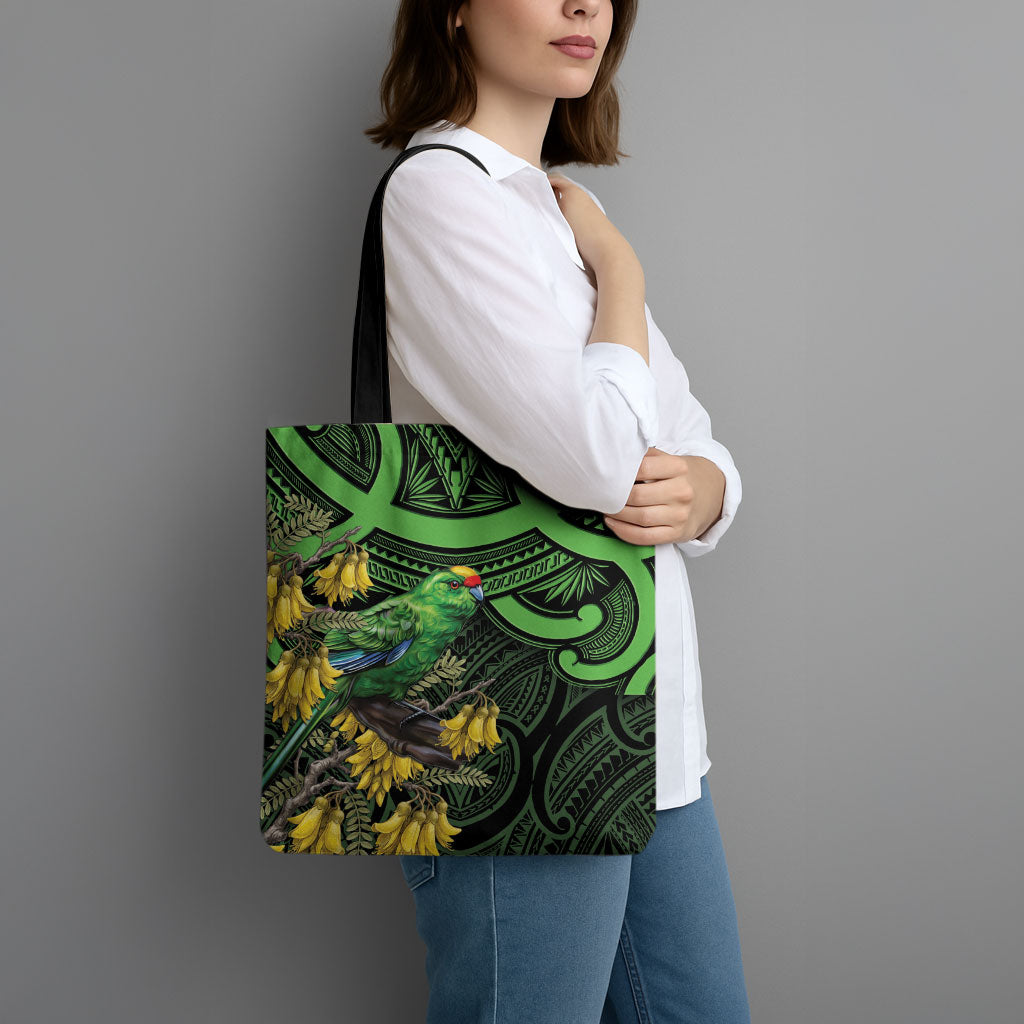 New Zealand Parakeet Bird Tote Bag Maori Kakariki Kowhai Maori Pattern