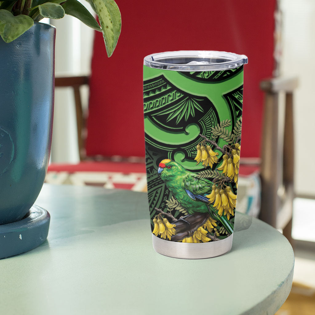 New Zealand Parakeet Bird Tumbler Cup Maori Kakariki Kowhai Maori Pattern