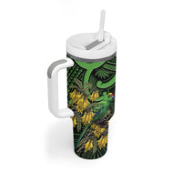 New Zealand Parakeet Bird Tumbler With Handle Maori Kakariki Kowhai Maori Pattern